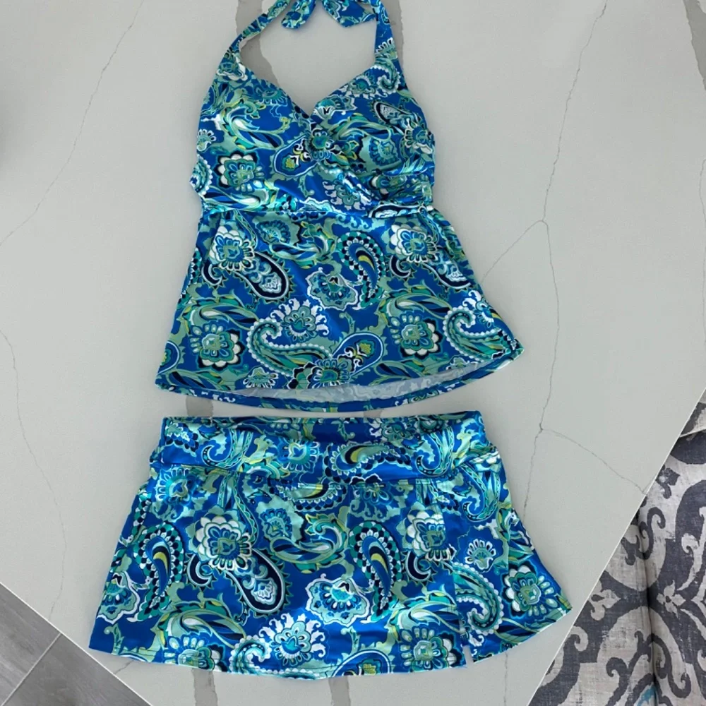 NWOT Lands End Turquoise Paisley Swim Skirt Sz 10 - Picture 5 of 6
